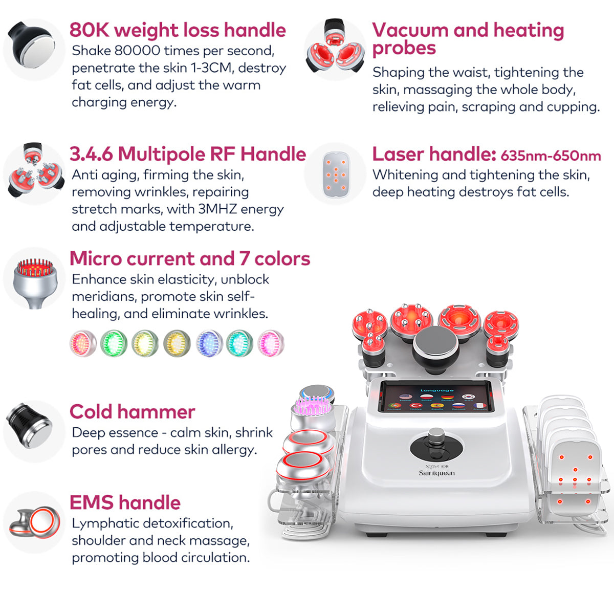 SQ154A Max | Sculpt Max Laser + EMS 11-in-1 80K Body-Contouring-Gerät – Ultraschall-Kavitation, RF, Vakuummassage, BIO-LED und Kühlfunktion