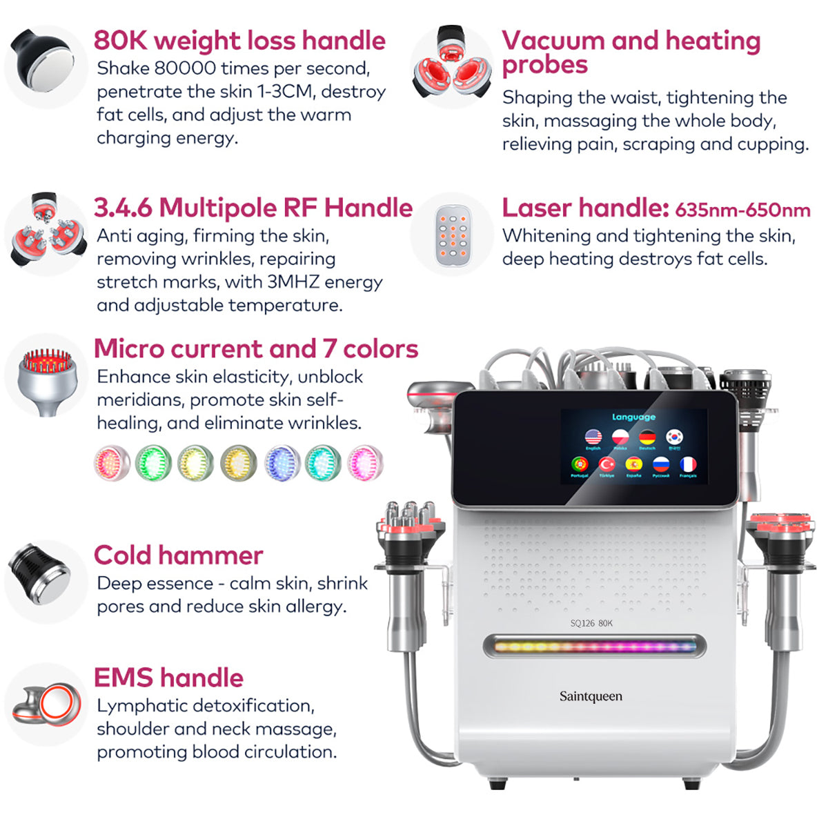 SQ126B Max | Studio Max EMS 11-in-1 80K Body-Contouring-Gerät – Ultraschall-Kavitation, multipolare RF, Vakuummassage und EMS