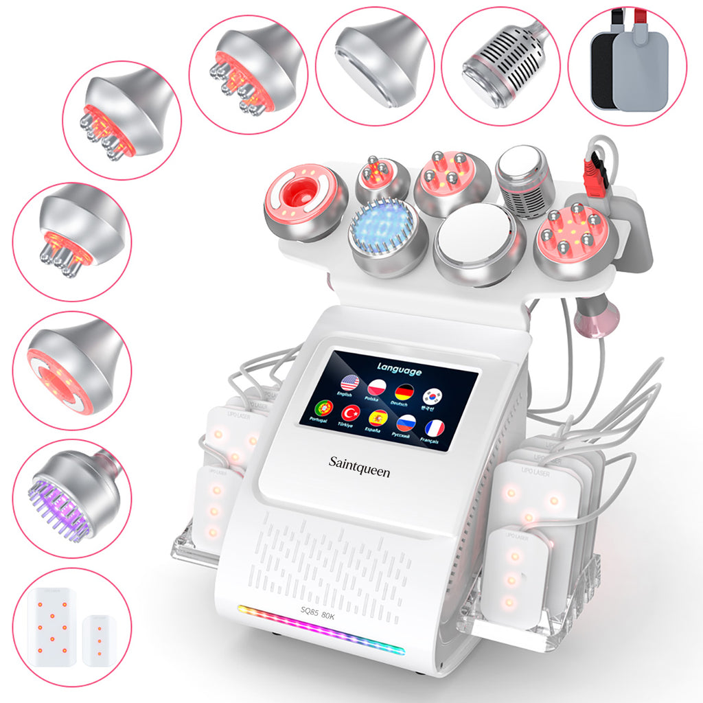 SQ85D Plus | Aura Sculpt Vacuum + Microcurrent 9-in-1 80K Body-Contouring-Gerät – Ultraschall-Kavitation, multipolare RF, Vakuummassage und Laser-Lipo-Pads