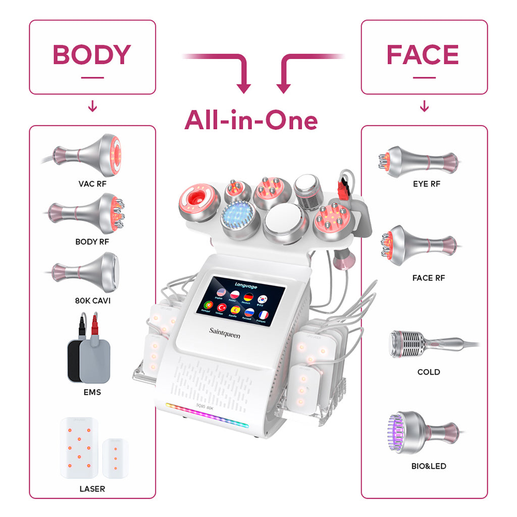 SQ85D Plus | Aura Sculpt Vacuum + Microcurrent 9-in-1 80K Body-Contouring-Gerät – Ultraschall-Kavitation, multipolare RF, Vakuummassage und Laser-Lipo-Pads