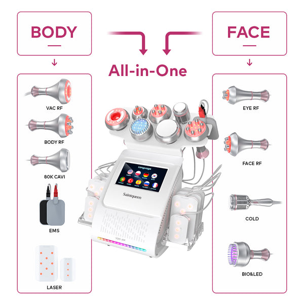SQ85D Plus | Aura Sculpt Vacuum + Microcurrent 9-in-1 80K Body-Contouring-Gerät – Ultraschall-Kavitation, multipolare RF, Vakuummassage und Laser-Lipo-Pads