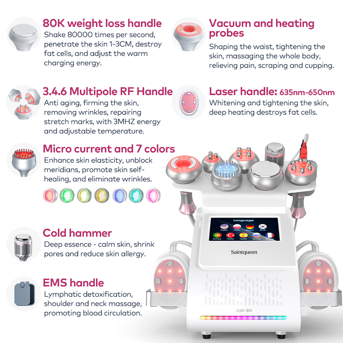 SQ85E Plus | Aura Sculpt RF Heat + Microcurrent 9-in-1 80K Body-Contouring-Gerät – Ultraschall-Kavitation, multipolare RF, EMS und Mikrostrom Zweitbild