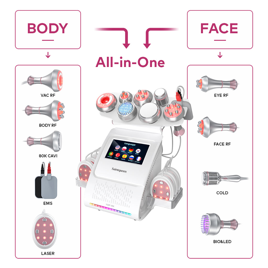 SQ85E Plus | Aura Sculpt RF Heat + Microcurrent 9-in-1 80K Body-Contouring-Gerät – Ultraschall-Kavitation, multipolare RF, EMS und Mikrostrom