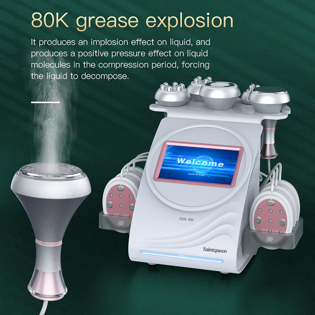 SQ90B Pro | Form & Firm EMS 6-in-1 80K Body-Contouring-Gerät – Ultraschall-Kavitation, multipolare RF, Vakuummassage und Laser-Lipo-Pads
