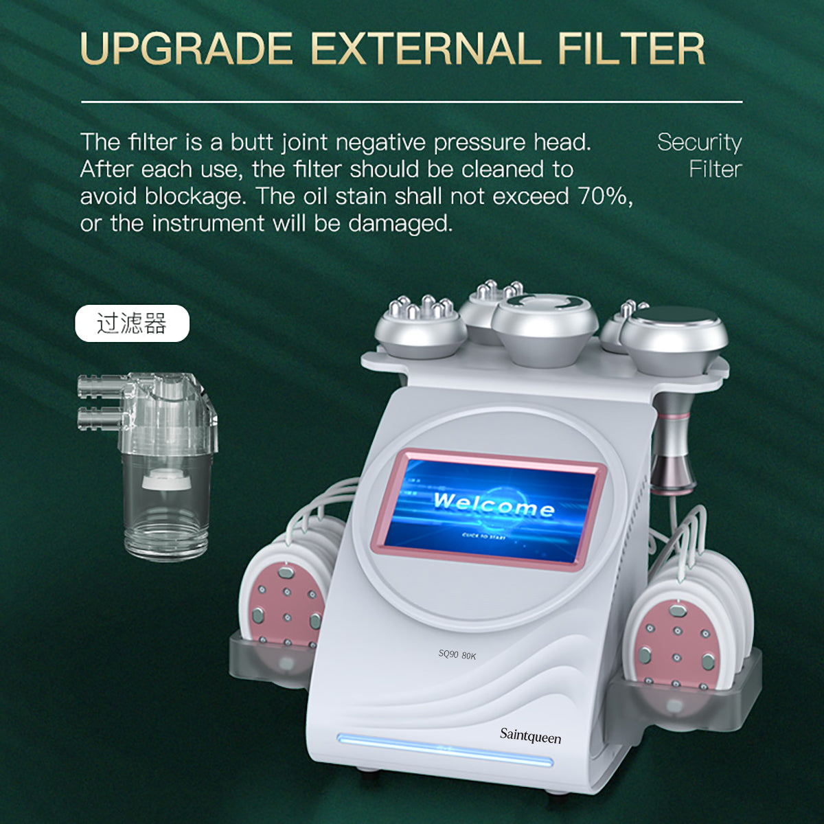 SQ90B Pro | Form & Firm EMS 6-in-1 80K Body-Contouring-Gerät – Ultraschall-Kavitation, multipolare RF, Vakuummassage und Laser-Lipo-Pads