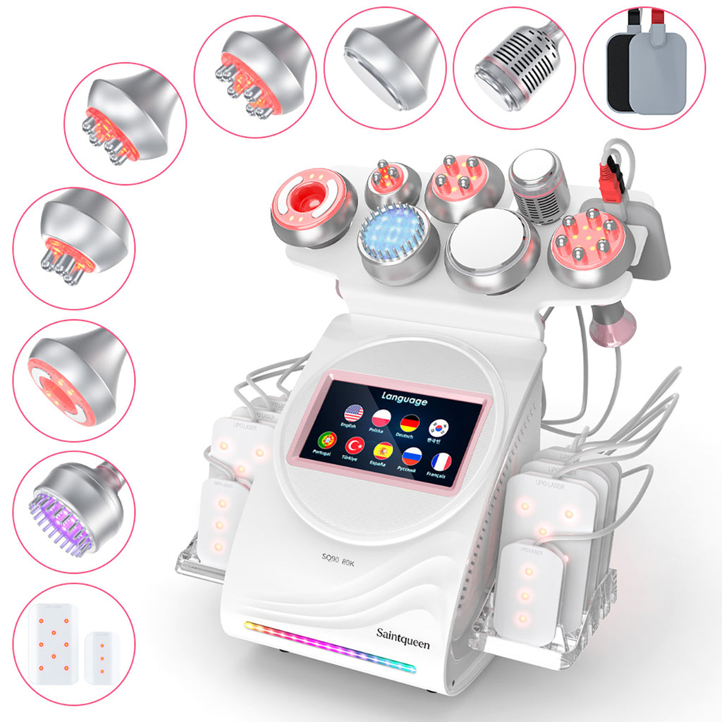 SQ90D Plus | Form & Firm Laser + Microcurrent 9-in-1 80K Body-Contouring-Gerät – Ultraschall-Kavitation, multipolare RF, Vakuummassage und Laser-Lipo-Pads