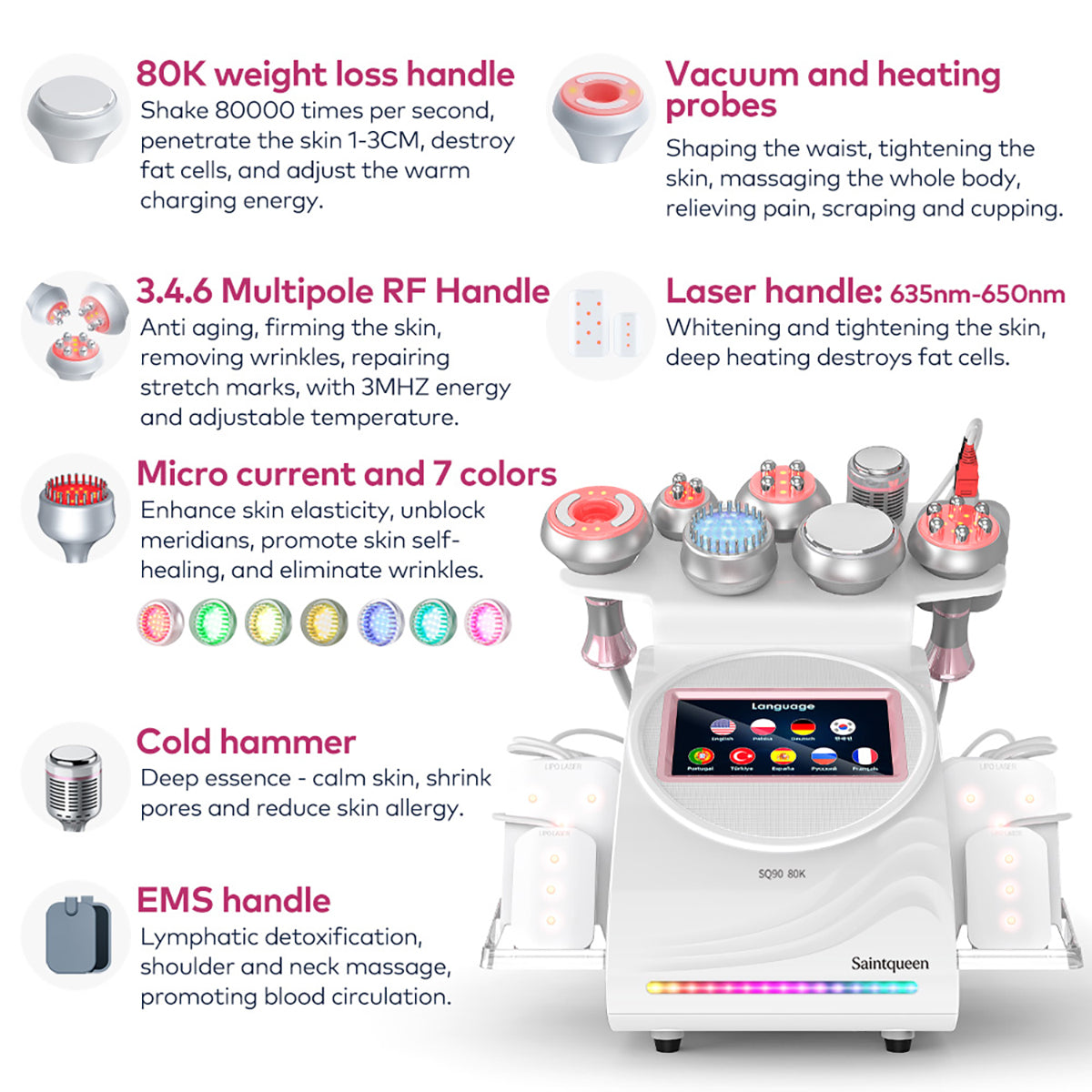 SQ90D Plus | Form & Firm Laser + Microcurrent 9-in-1 80K Body-Contouring-Gerät – Ultraschall-Kavitation, multipolare RF, Vakuummassage und Laser-Lipo-Pads Zweitbild