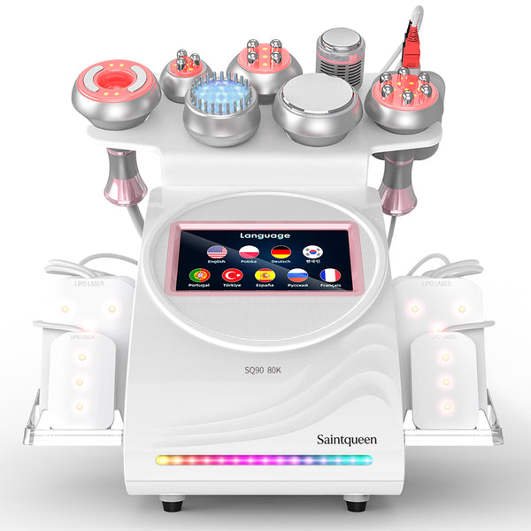SQ90D Plus | Form & Firm Laser + Microcurrent 9-in-1 80K Body-Contouring-Gerät – Ultraschall-Kavitation, multipolare RF, Vakuummassage und Laser-Lipo-Pads