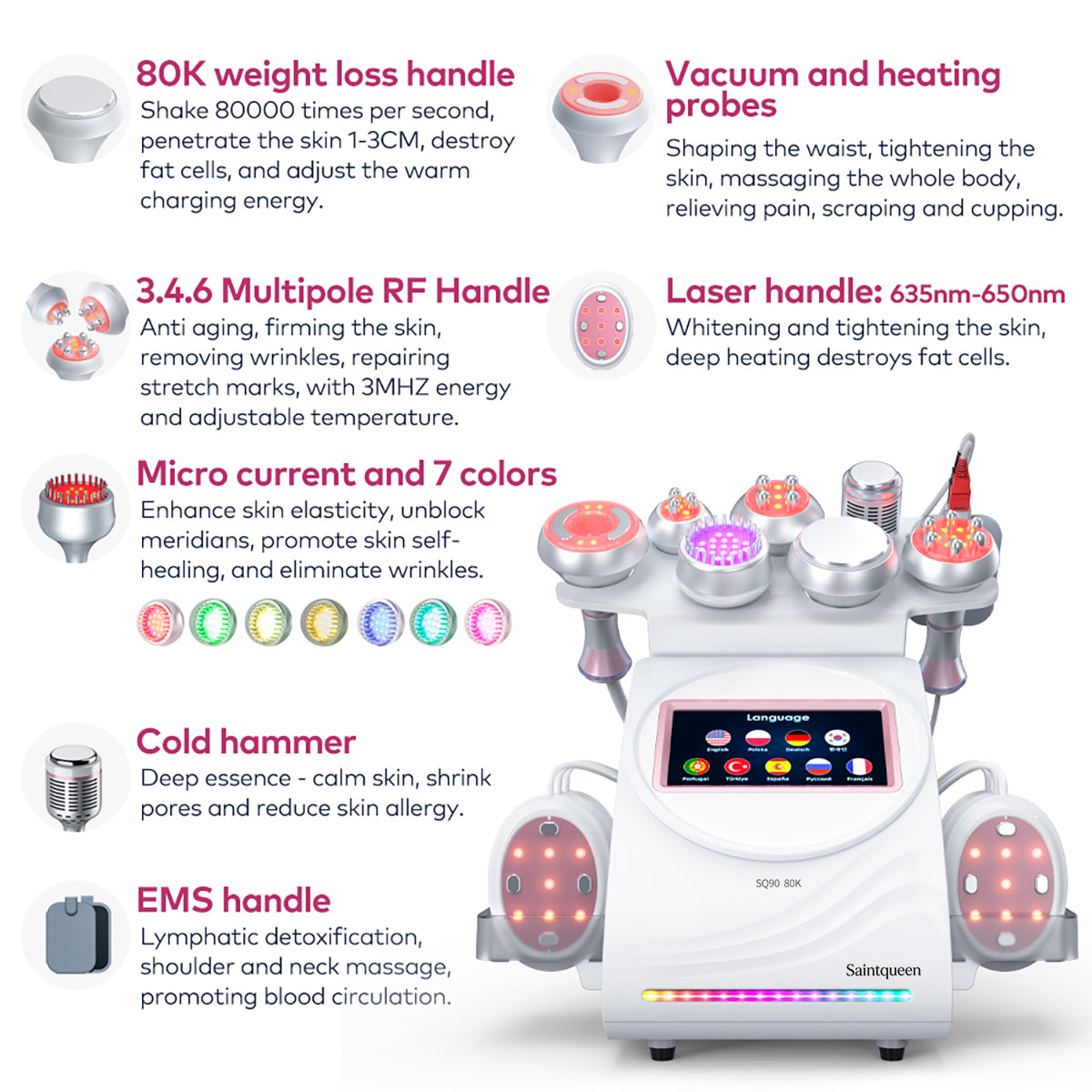 SQ90E Plus | Form & Firm Vacuum + Microcurrent 9-in-1 80K Body-Contouring-Gerät – Ultraschall-Kavitation, multipolare RF, Vakuummassage und Laser-Lipo-Pads Zweitbild