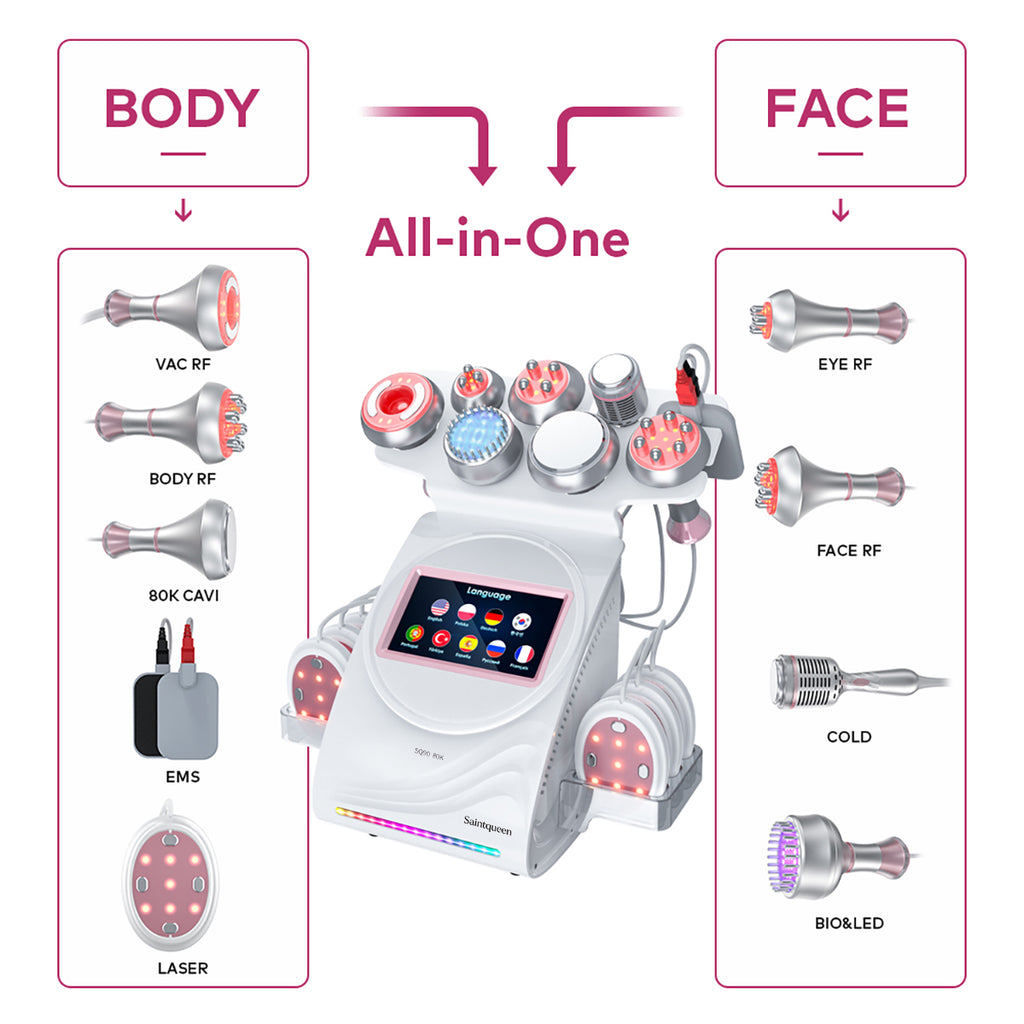 SQ90E Plus | Form & Firm Vacuum + Microcurrent 9-in-1 80K Body-Contouring-Gerät – Ultraschall-Kavitation, multipolare RF, Vakuummassage und Laser-Lipo-Pads