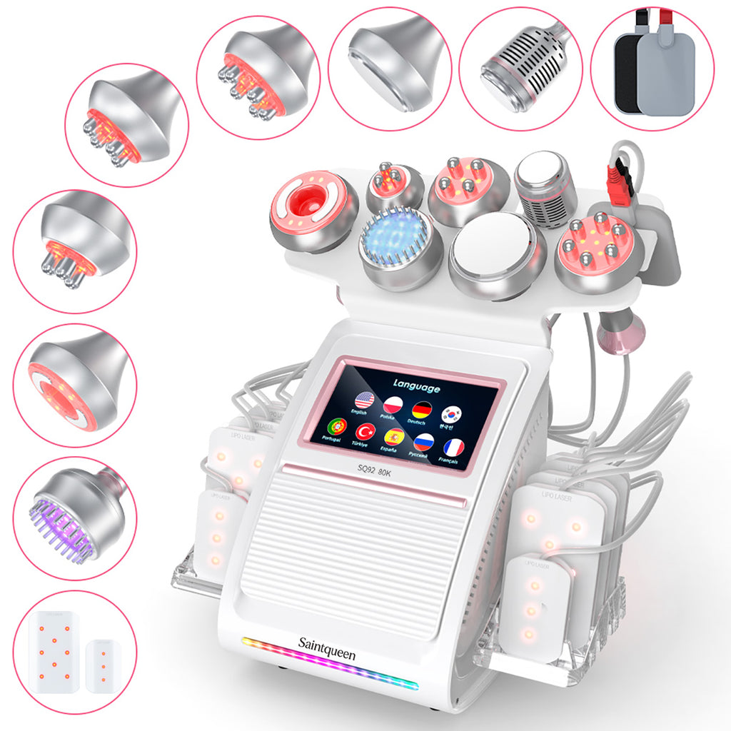 SQ92D Plus | Contour Complete Laser + Microcurrent 9-in-1 80K Body-Contouring-Gerät – Ultraschall-Kavitation, multipolare RF, Laser-Lipo-Pads und Mikrostrom