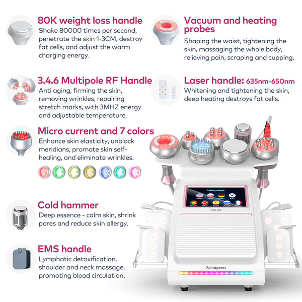 SQ92D Plus | Contour Complete Laser + Microcurrent 9-in-1 80K Body-Contouring-Gerät – Ultraschall-Kavitation, multipolare RF, Laser-Lipo-Pads und Mikrostrom