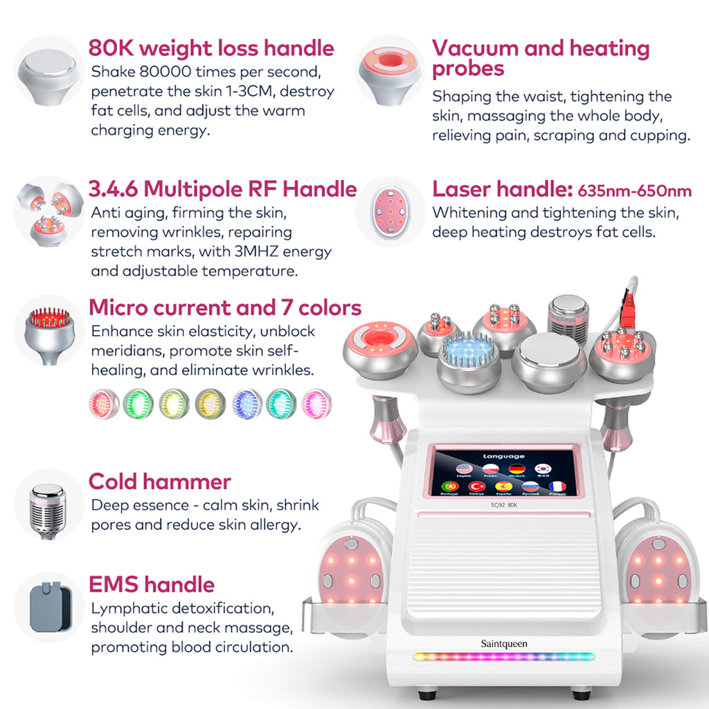 SQ92E Plus | Contour Complete Cooling + Microcurrent 9-in-1 80K Body-Contouring-Gerät – Ultraschall-Kavitation, multipolare RF, Mikrostrom und Kühlfunktion