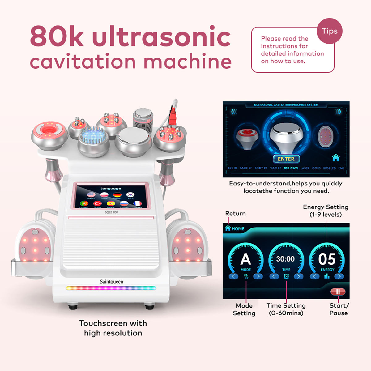 SQ92E Plus | Contour Complete Cooling + Microcurrent 9-in-1 80K Body-Contouring-Gerät – Ultraschall-Kavitation, multipolare RF, Mikrostrom und Kühlfunktion