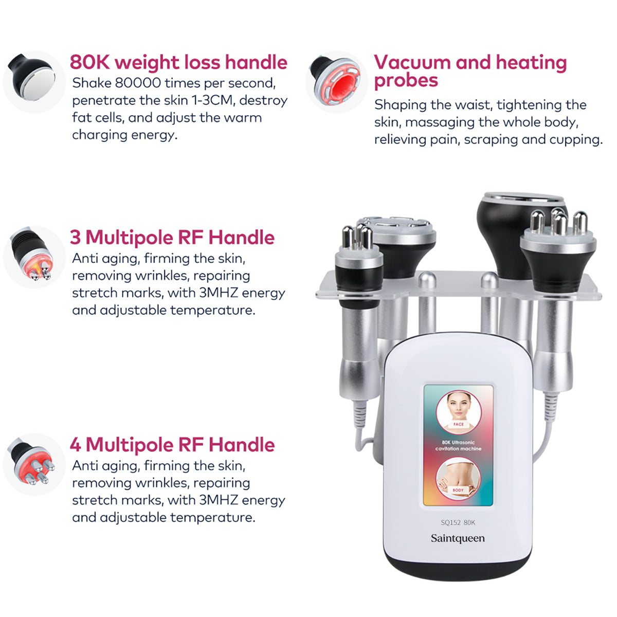 SQ152 Basic | Home Contour Vacuum 4-in-1 80K Body-Contouring-Gerät – Ultraschall-Kavitation, multipolare RF und Vakuummassage